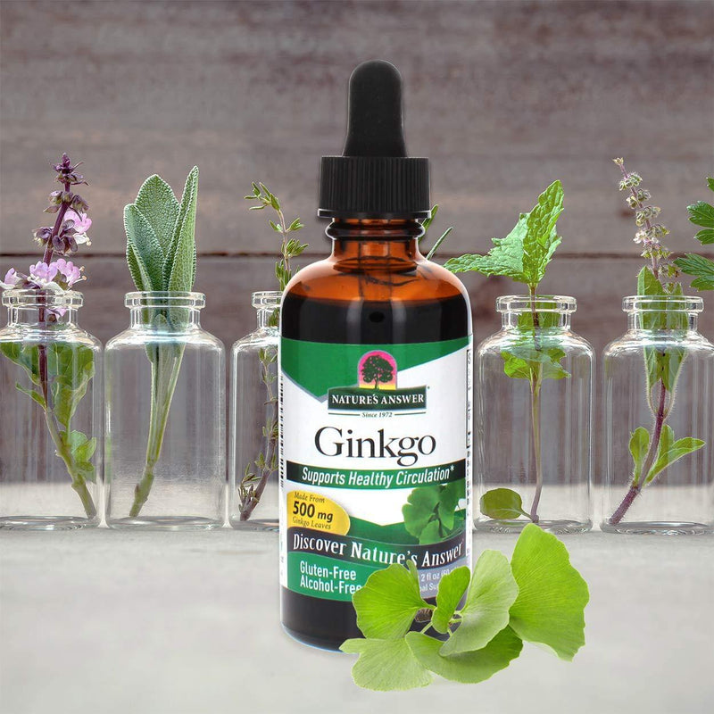 Nature's Answer Ginkgo Leaf Extract Alcohol Free Gluten Free 500 mg 2 Ounces Ideal High Strength Supplements for Circulation Memory Focus Concentration Eyes Energy Vegan Vegetarians - Vitamins Emporium