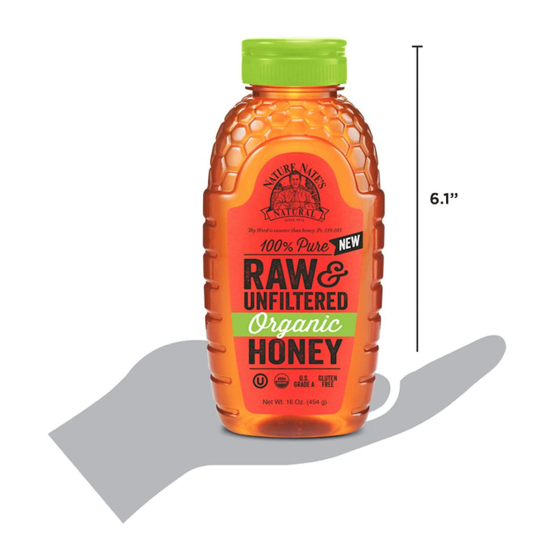 Nature Nate's 100% Pure Raw & Unfiltered Organic Honey; Product of Brazil and Uruguay; Packaged in 16-oz. Squeeze Bottle; Enjoy Honey's Balanced Flavor and Wholesome Benefits, Just as Nature Intended - Vitamins Emporium