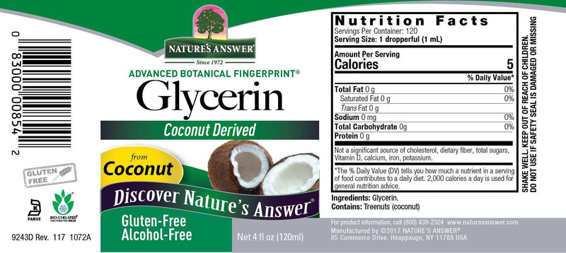 Nature's Answer Liquid Vegetable Glycerine Cocount Derived Holistically Balanced - 4 Ounce - Vitamins Emporium