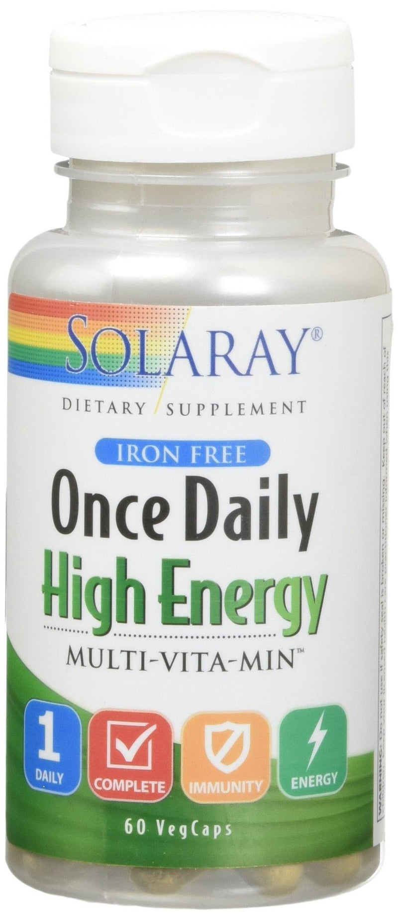 Solaray Once Daily High Energy Iron Free Veg Capsules, 60 Count - Vitamins Emporium