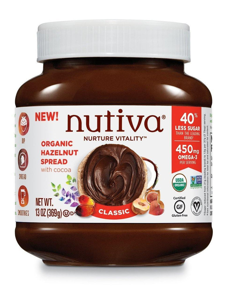 Nutiva Certified Organic, non-GMO, Vegan Hazelnut Spread with Cocoa, Chia and Flaxseed, Classic Chocolate, 13-ounces - Vitamins Emporium