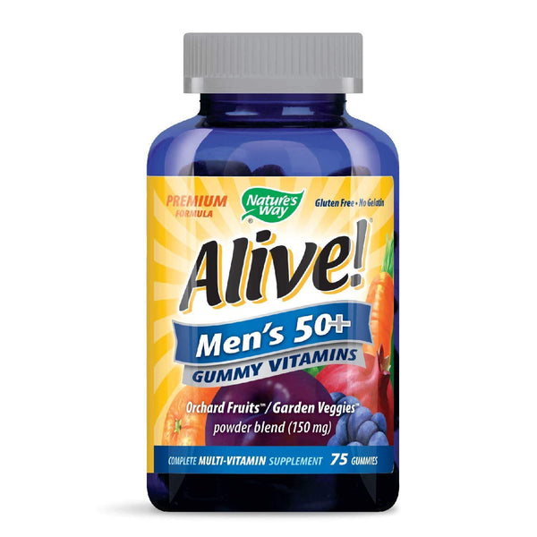 Nature's Way Alive! Men's 50+ Premium Gummy Multivitamin, Fruit and Veggie Blend (150mg per serving), Full B Vitamin Complex, Gluten Free, Made with Pectin, 75 Gummies - Vitamins Emporium