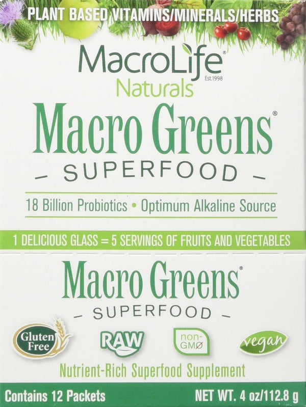 Macro Greens Superfood - 18 Billion Non-Dairy Probiotic Cultures - Raw Green Superfood With Concentrated Polyphenols - Certified Organic Barley Grass Powder - 5+ Servings Of Fruits & Vegetables - Vitamins Emporium