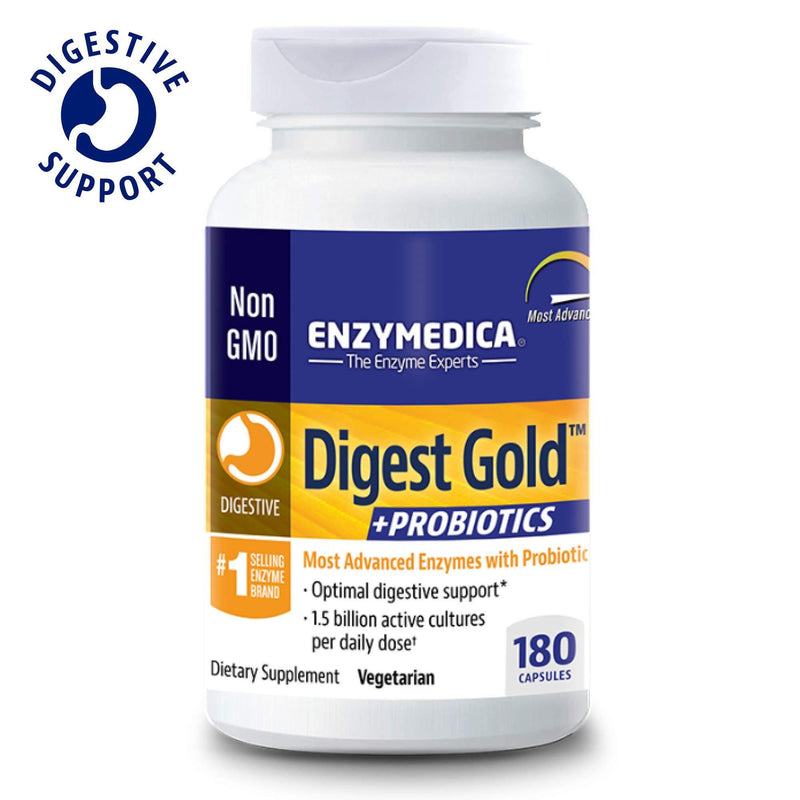 Enzymedica, Digest Gold + PROBIOTICS, Digestive Aid for Maximum Relief, Vegetarian, Gluten Free, Non-GMO, 180 capsules (180 servings) - Vitamins Emporium