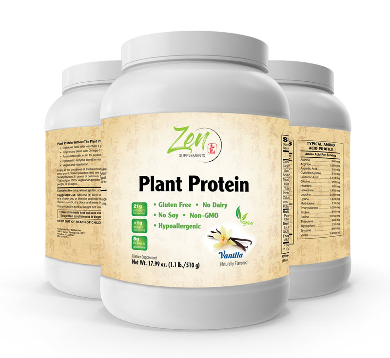 Zen Supplements - Plant Protein-Vanilla 510G 1.1LB-Powder- 25 Grams of Protein Per Serving -Vegan, Low Net Carbs, Non Dairy, Gluten Free, Lactose Free, No Sugar Added, Soy Free, Kosher, Non-GMO