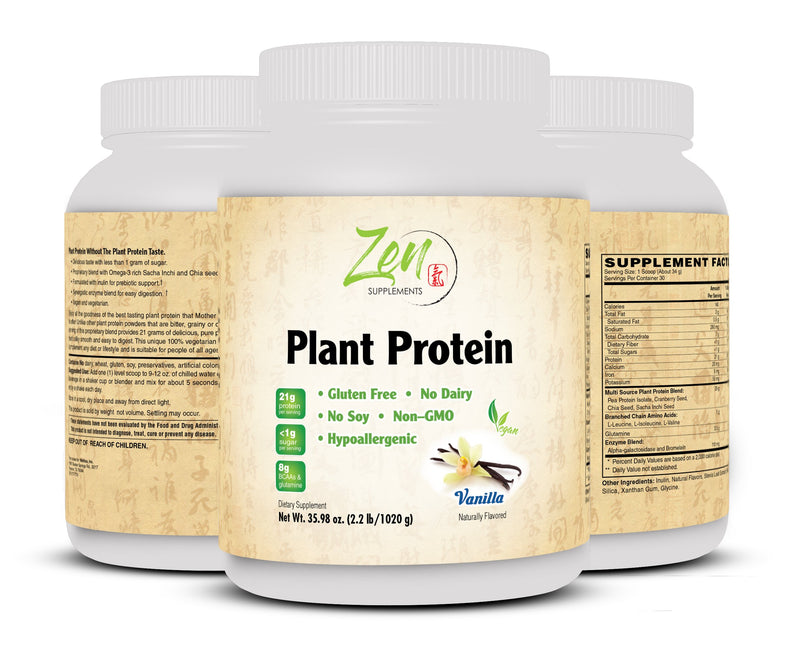 Zen Supplements - Plant Protein-Vanilla 1020G 2.2LB-Powder - 25 Grams of Protein Per Serving -Vegan, Low Net Carbs, Non Dairy, Gluten Free, Lactose Free, No Sugar Added, Soy Free, Kosher, Non-GMO