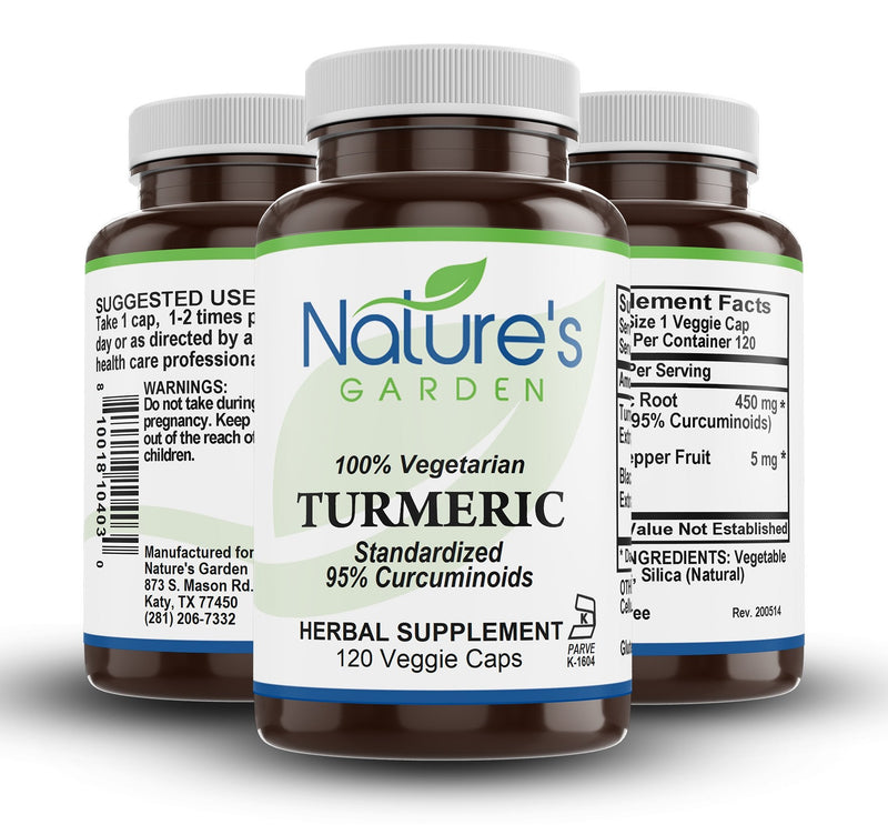Turmeric - 120 Veggie Caps with Curcumin, Contains 95% Curcuminoids & Piperine Black Pepper Extract