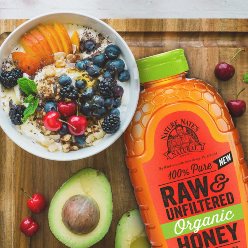 Nature Nate's 100% Pure Raw & Unfiltered Organic Honey; Product of Brazil and Uruguay; Packaged in 16-oz. Squeeze Bottle; Enjoy Honey's Balanced Flavor and Wholesome Benefits, Just as Nature Intended - Vitamins Emporium