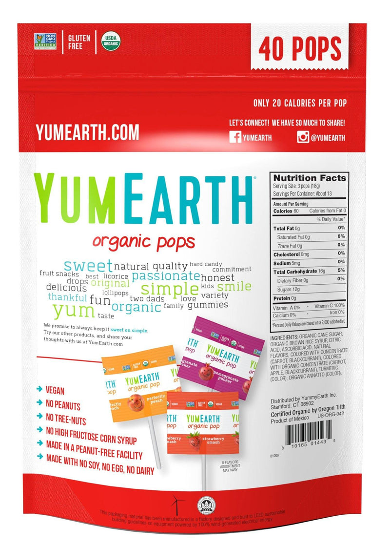 YumEarth Organic Lollipops, Assorted Flavors, 40 lollipops - Vitamins Emporium