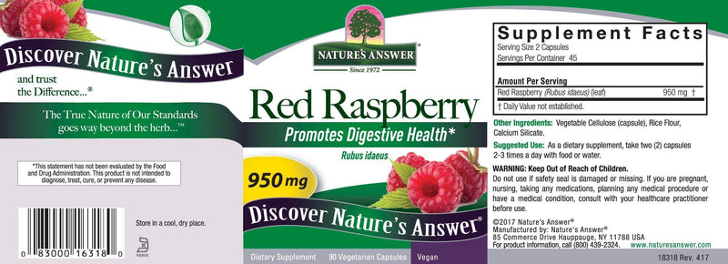 Nature's Answer Red Raspberry Leaf Vegetarian Capsules, 90-Count - Vitamins Emporium