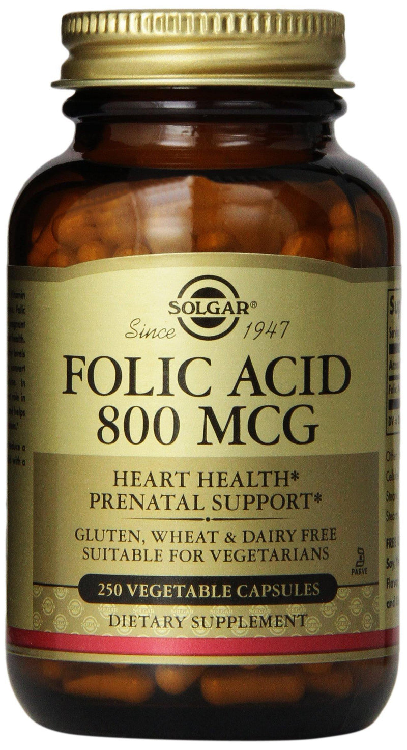 Solgar Folic Acid 800 mcg, 250 Vegetable Capsules - Vitamins Emporium