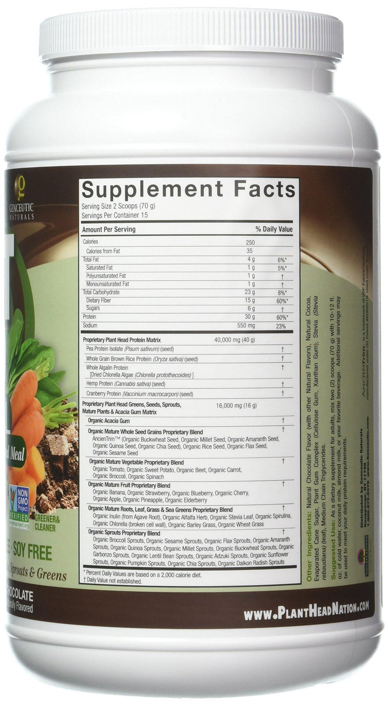 Genceutic Naturals Chocolate Plant Head Real Meal, 2.3 Pound - Vitamins Emporium