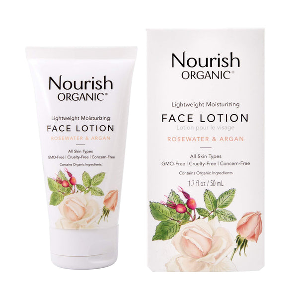 Nourish Organic Lightweight Moisturizing Face Lotion, Rosewater & Argan, 1.7 Ounce - Vitamins Emporium