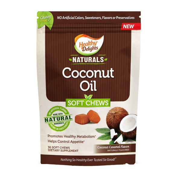 Healthy Delights Naturals, Coconut Oil Soft Chews, 500 mg of Coconut Oil, Controls Appetite, Promotes Healthy Metabolism, Delicious Coconut Flavor, 30 Count - Vitamins Emporium