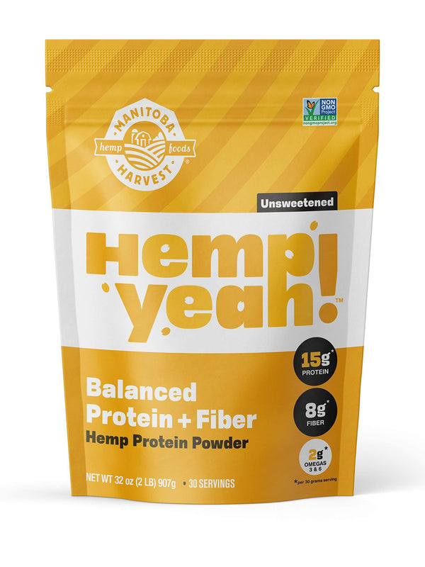 Manitoba Harvest Hemp Yeah! Balanced Protein + Fiber Powder, Unsweetened, 32oz, with 15g protein, 8g Fiber and 2g Omegas 3&6 per Serving, Keto-Friendly, Preservative Free, Non-GMO - Vitamins Emporium