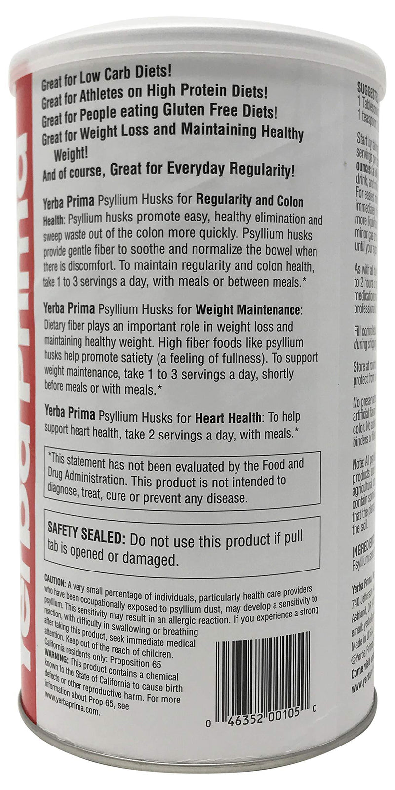 Yerba Prima Psyllium Whole Husks, 12 Ounce (Pack of 4) - Vitamins Emporium