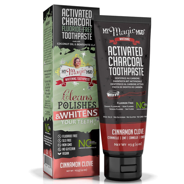 My Magic Mud - Activated Charcoal Toothpaste, Natural, Whitening, Detoxifying, Cinnamon Clove, 4 Ounce (Pack of 1) - Vitamins Emporium