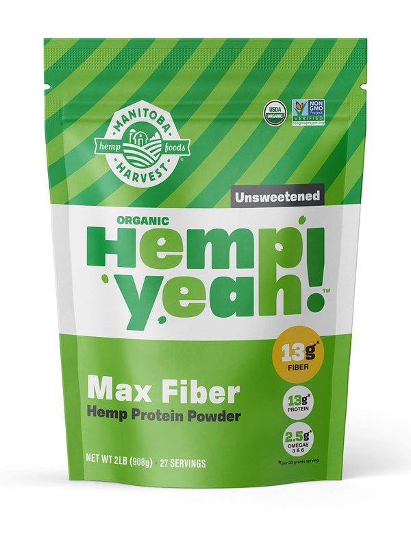 Manitoba Harvest Hemp Yeah! Organic Max Fiber Protein Powder, Unsweetened, 32oz; with 13g of Fiber, 13g Protein and 2.5g Omegas 3&6 per Serving, Keto-Friendly, Preservative Free, Non-GMO - Vitamins Emporium