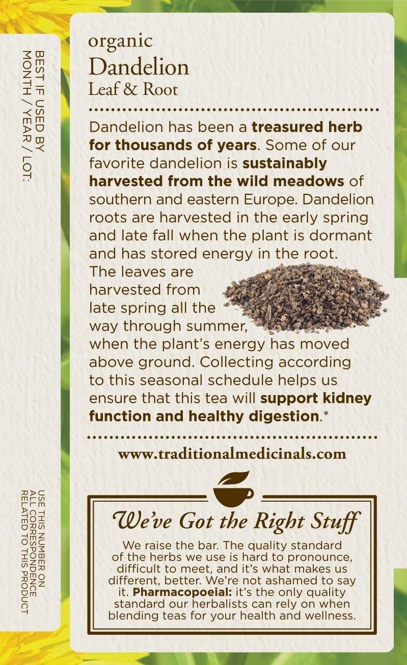 Traditional Medicinals Organic Dandelion Leaf and Root Tea, 16 Tea Bags - Vitamins Emporium
