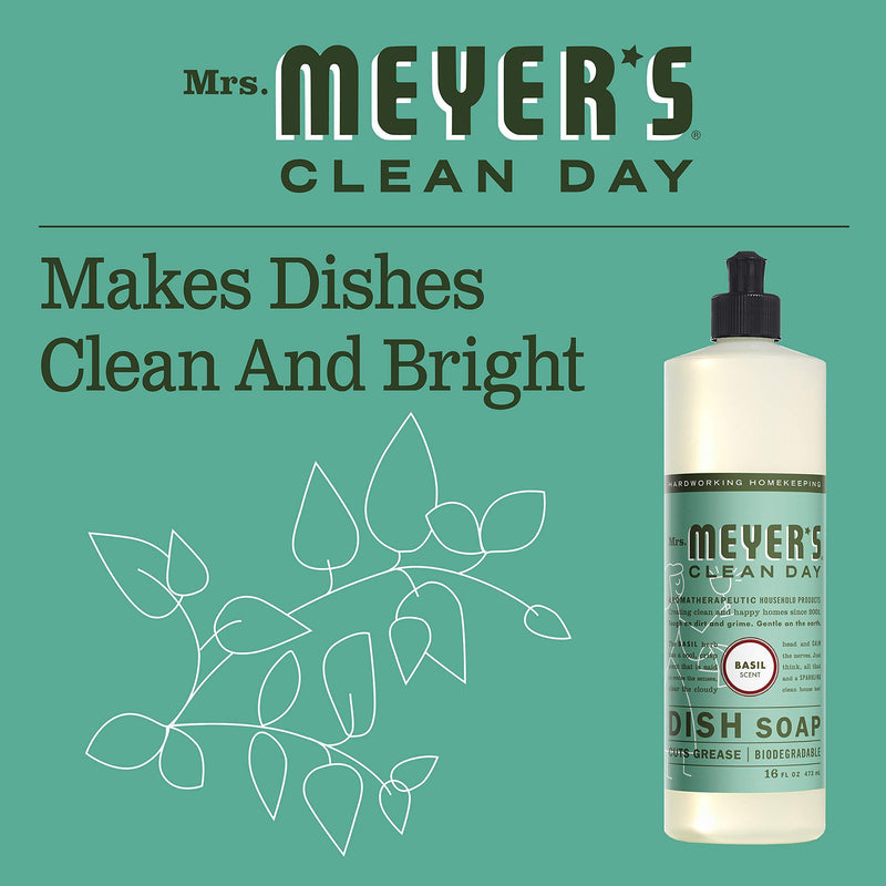 Mrs. Meyer's Clean Day Liquid Dish Soap, Basil Scent, 16 ounce bottle - Vitamins Emporium