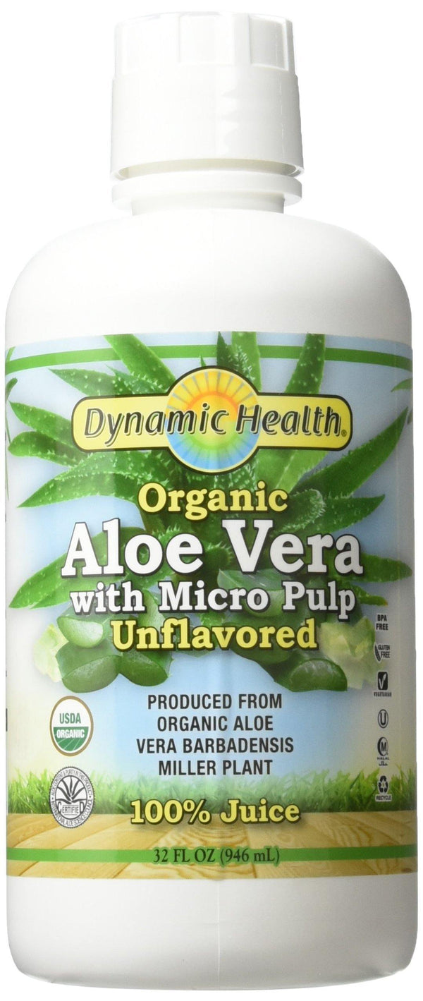 Dynamic Health Labs Organic Aloe Vera Juice with Micro Pulp, Unflavored, 32-Fluid Ounce Bottle - Vitamins Emporium