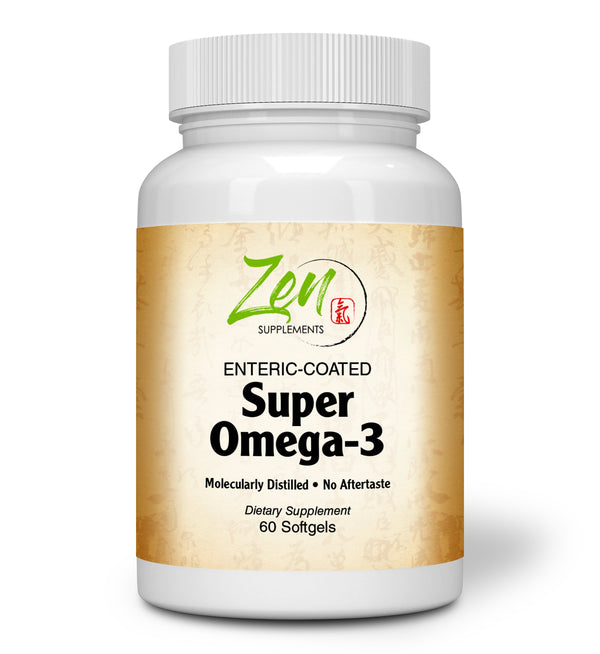 Zen Supplements - Super Omega-3 Enteric Coated 60-Softgel - Sustainably Sourced 1000 mg Omega-3 per Softgel, Enteric Coated to be Odorless & Burp-Free - Contains 300 mg EPA & 200 mg DHA per Softgel