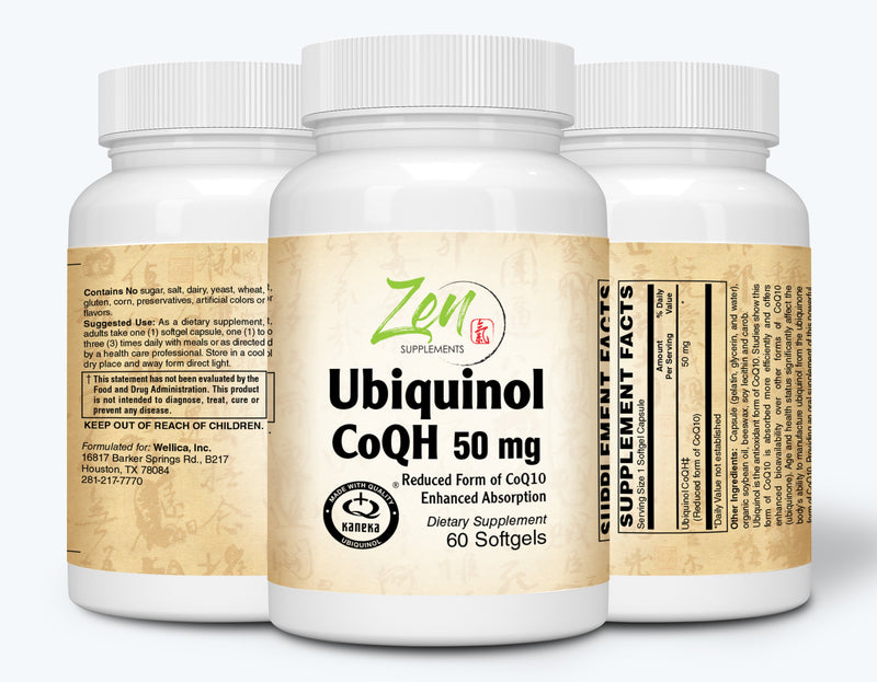 Ubiquinol Coq H 50mg - Superior Stablized CoQ10 Form for Antioxidant Support, Heart Health, Energy, Healthy Cholesterol & Blood Pressure - Non-GMO & Gluten Free 60-Softgel