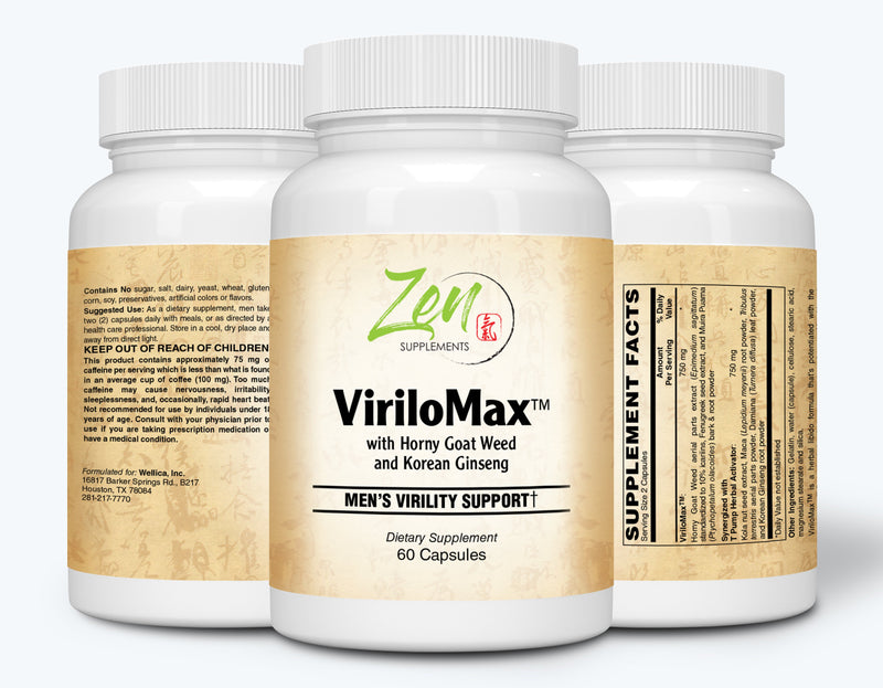 Zen Supplements - Virilomax Mens Virility Support - Herbal Libido Formula Enhanced with a Proprietary Herbal activator to Support Men’s Sexual Health and Normal Sexual Function 60-Caps