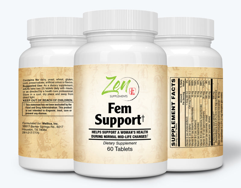 Fem Support with Black Cohosh, Soy Isoflavones, Red Clover Extract 60-Tabs - Supports Hormonal Balance for Hot Flashes, Menopause & Sleep - Support for Hormonal Weight Gain, Night Sweats, Mood Swings
