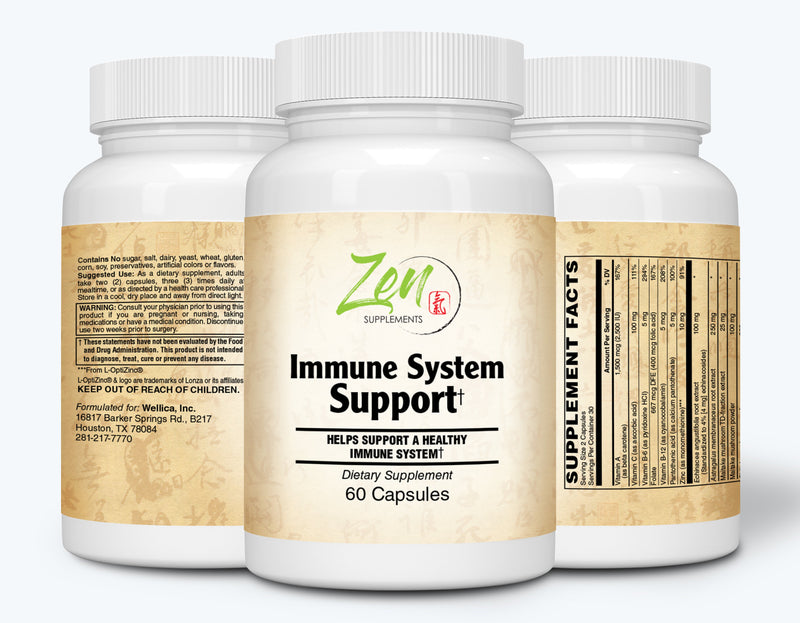 Zen Supplements - Immune System Support with Echinacea, Astragalus, L- OptiZinc®, 3 Mushrooms, Quercetin, Goldenseal, & Ligustrum 60-Caps