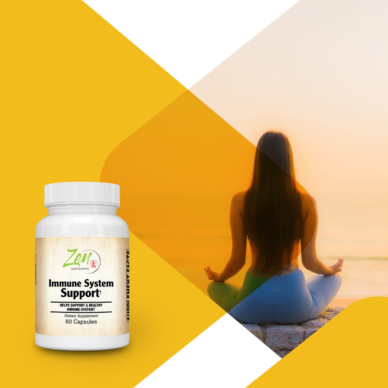 Zen Supplements - Immune System Support with Echinacea, Astragalus, L- OptiZinc®, 3 Mushrooms, Quercetin, Goldenseal, & Ligustrum 60-Caps