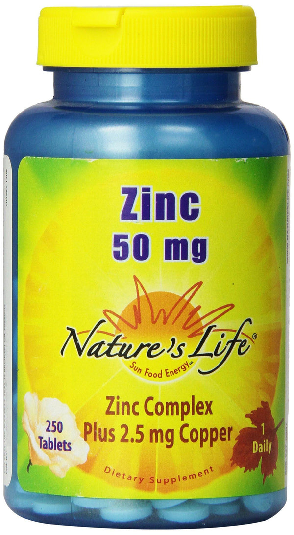 Nature's Life Zinc Tablets, 50 Mg, 250 Count - Vitamins Emporium