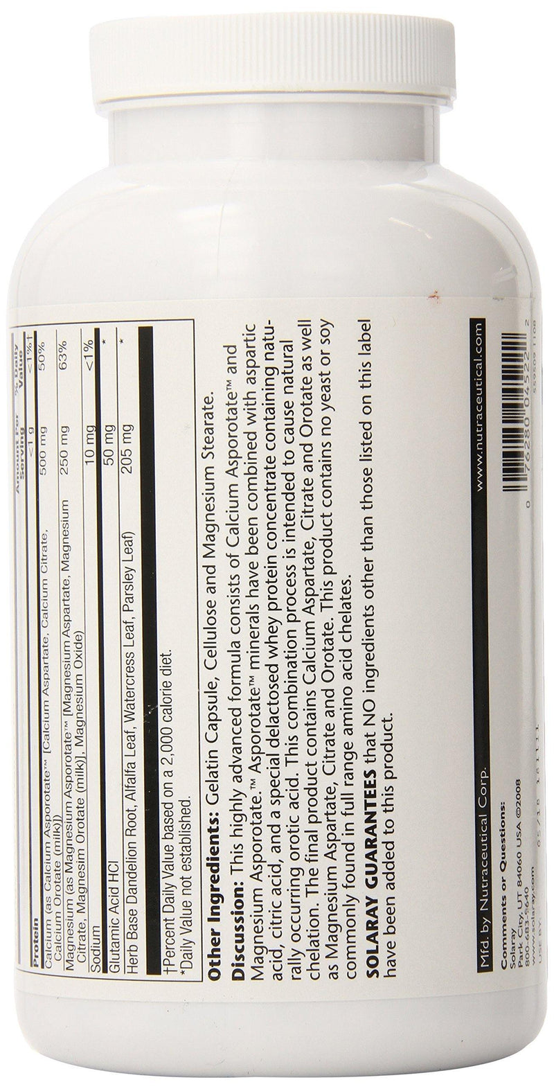 Solaray Calcium and Magnesium Asporotate Capsules, 240 Count - Vitamins Emporium