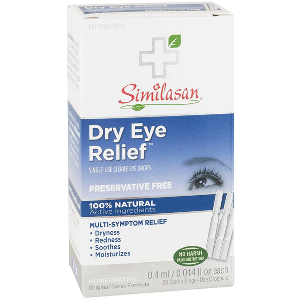Similasan Dry Eye Relief Eye Drops .014 Ounce Single-Use Droppers, 20 Count, Preservative Free, for Temporary Relief from Dry or Red Eyes - Vitamins Emporium