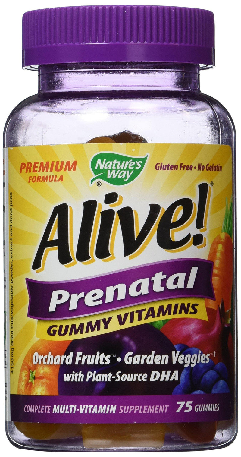 Nature's Way Alive!® Prenatal Premium Gummy Multivitamin with DHA, Fruit and Veggie Blend (150mg per serving), Full B Vitamin Complex, Gluten Free, Made with Pectin, 75 Gummies - Vitamins Emporium