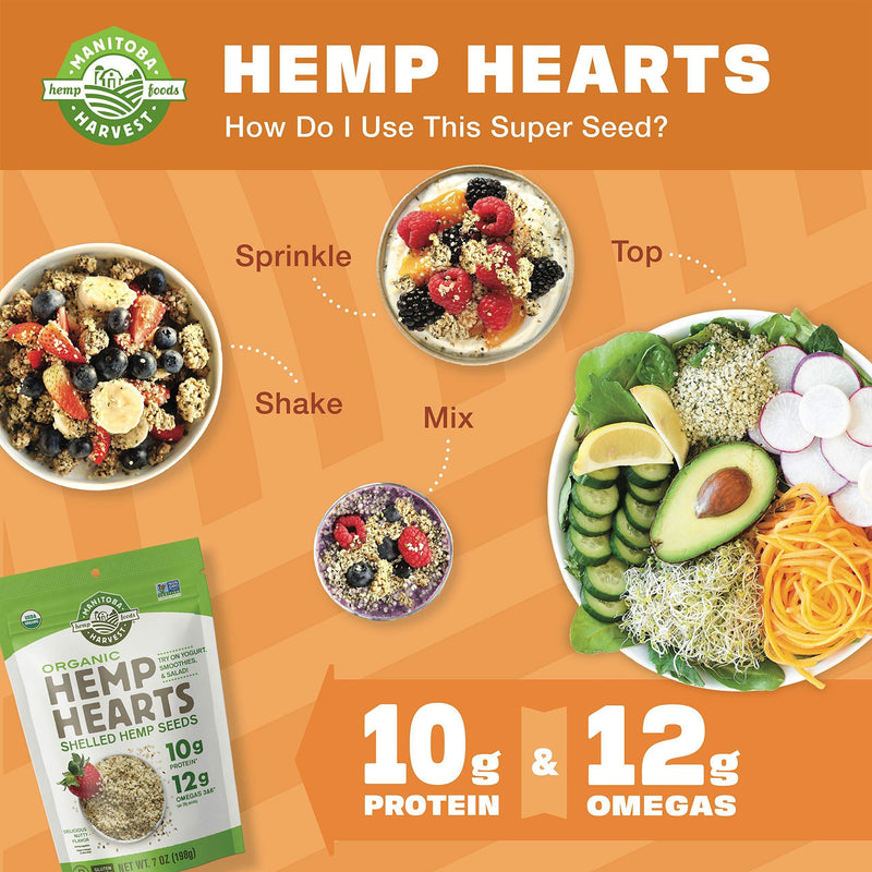 Manitoba Harvest Organic Hemp Hearts Raw Shelled Hemp Seeds, 12oz; with 10g Protein & Omegas per Serving, Non-GMO, Gluten Free - Vitamins Emporium