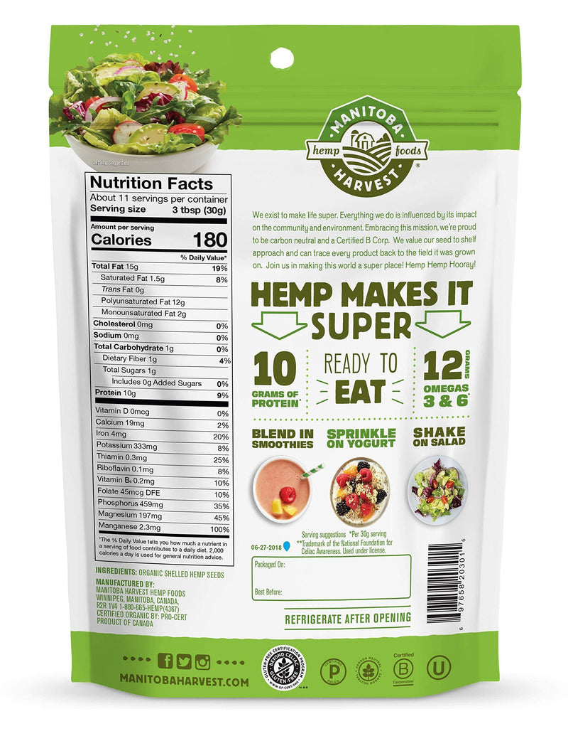 Manitoba Harvest Organic Hemp Hearts Raw Shelled Hemp Seeds, 12oz; with 10g Protein & Omegas per Serving, Non-GMO, Gluten Free - Vitamins Emporium