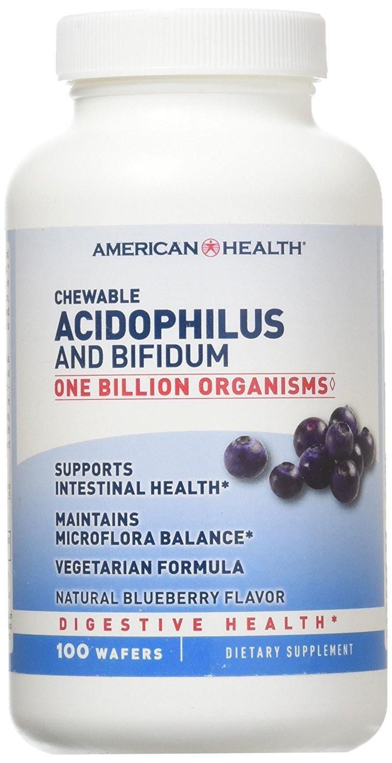 American Health: Chewable Acidophilus, Blueberry 100 Wafers - Vitamins Emporium
