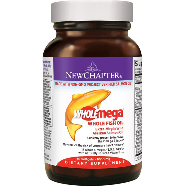 New Chapter Fish Oil Supplement - Wholemega Wild Alaskan Salmon Oil with Omega-3 + Vitamin D3 + Astaxanthin + Sustainably Caught -  90 ct Tiny Caps - Vitamins Emporium