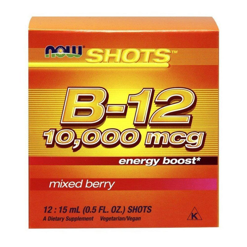 NOW Foods B-12 10,000mcg Shots 0.5 ounce 12 Count Box Mixed Berry - Vitamins Emporium
