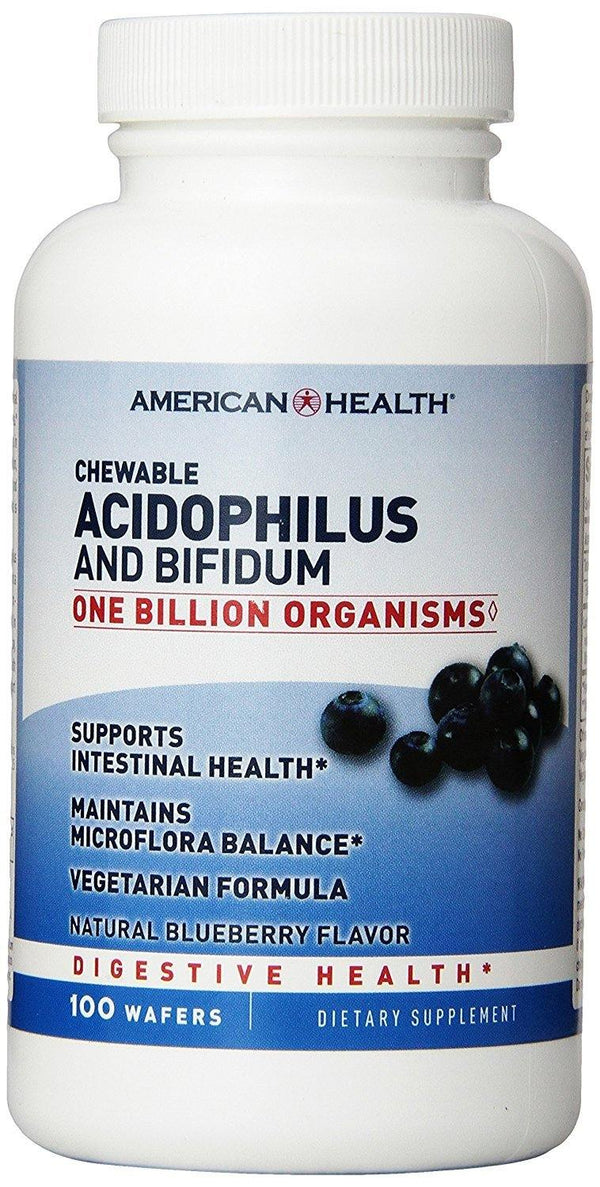 American Health Chewable Probiotics, Acidophilus-Blueberry with Acidophilus and Bifidus, 100 Count - Vitamins Emporium