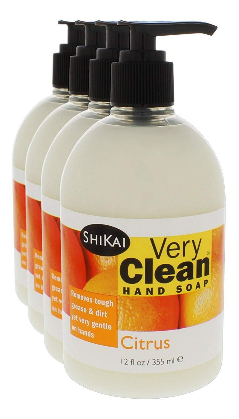 Shikai - Very Clean Liquid Hand Soap, Removes Tough Grease & Dirt Yet Very Gentle On Hands, Won't Dry Out Hands, Mild Enough For The Whole Family (Citrus, 12 Ounce, Pack of 4) - Vitamins Emporium